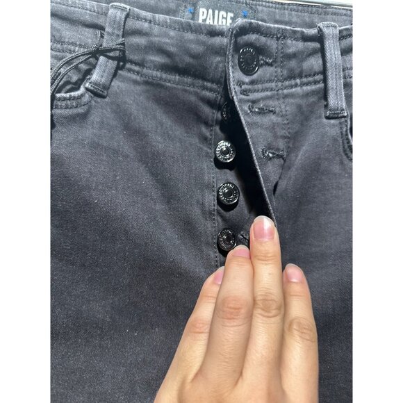 Paige High Rise Lou Lou Jeans Womens 27 black Wide Leg Flare Button Fly Classic - Picture 12 of 16